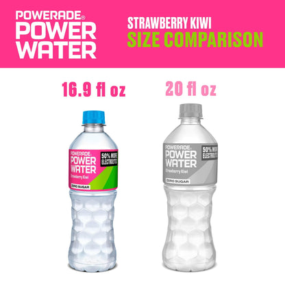 Powerade Power Water Zero Sugar, Strawberry Kiwi, 16.9 oz Bottles, 24 Pack