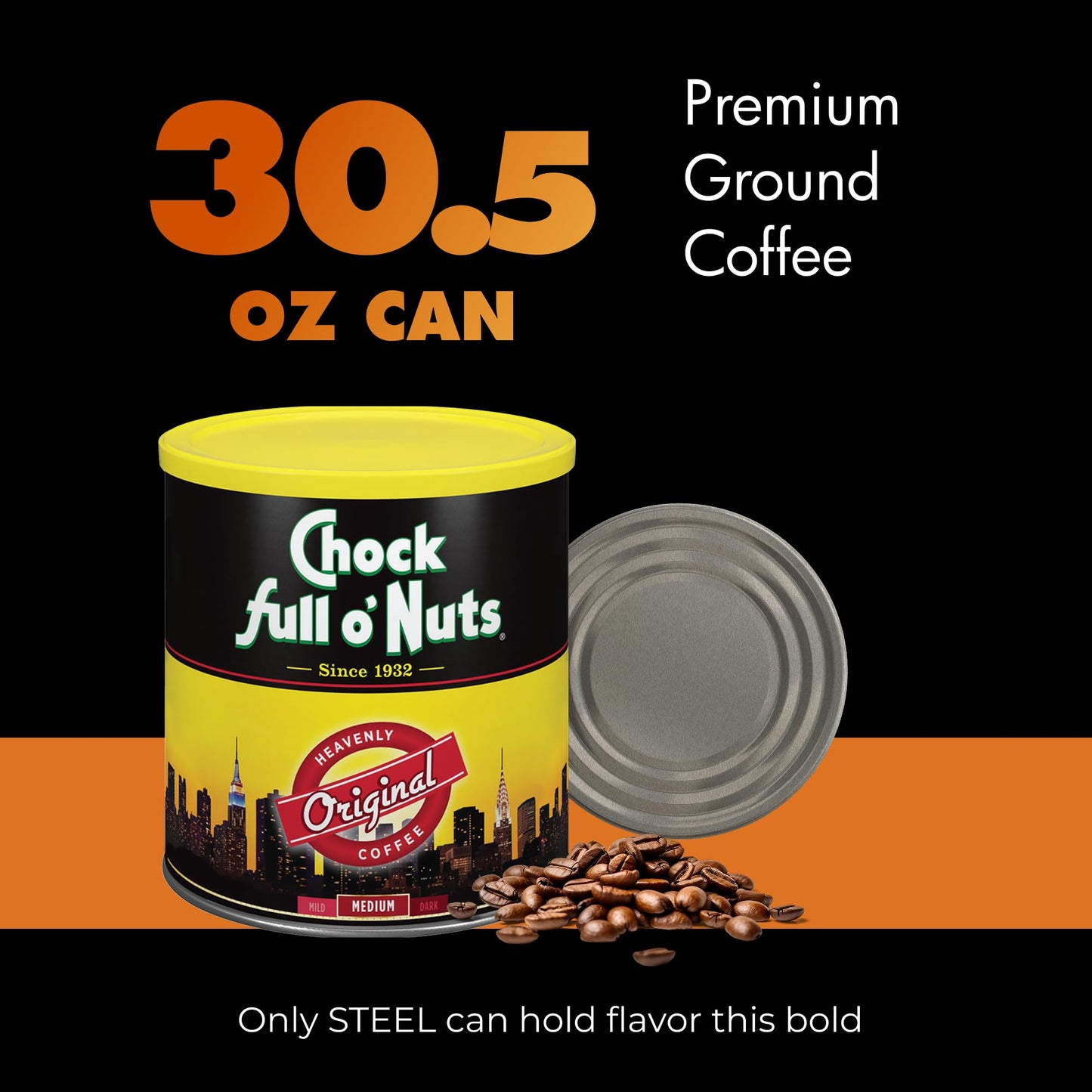 Chock Full o' Nuts Ground Coffee - Heavenly Original Half Caffeine, 24 oz