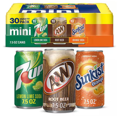 Valpa 7UP, A&W Root Beer and Sunkist Variety Pack (7.5 fl. oz., 30 pk.)