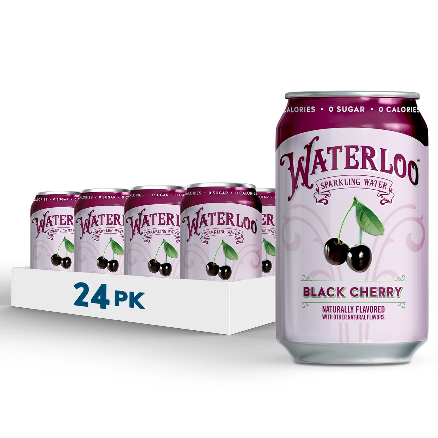 Waterloo Sparkling Water, Black Cherry Naturally Flavored, 12 Fl Oz (Pack of 24) | Zero Calories | Zero Sugar or Artificial Sweeteners | Zero Sodium