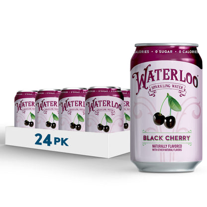 Waterloo Sparkling Water, Black Cherry Naturally Flavored, 12 Fl Oz (Pack of 24) | Zero Calories | Zero Sugar or Artificial Sweeteners | Zero Sodium