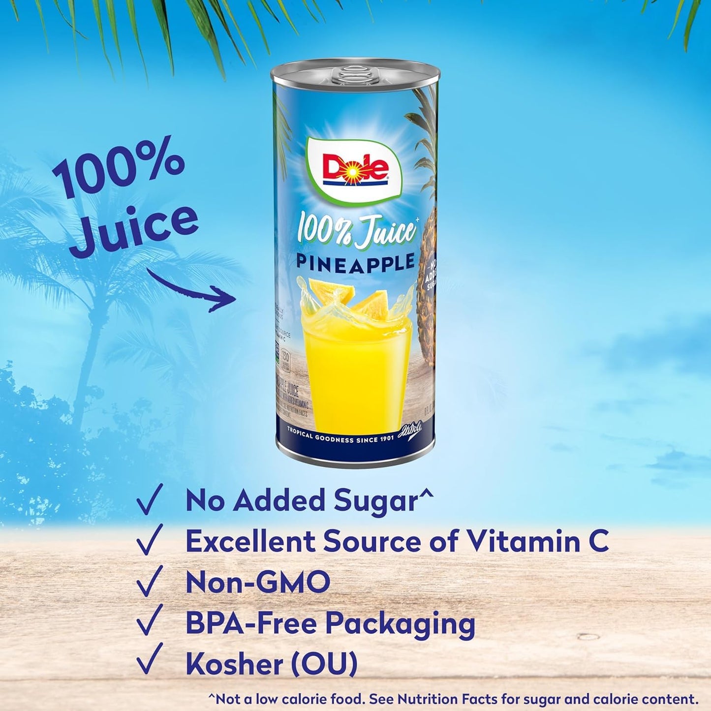 Dole 100% Pineapple Juice, 8.0 Fl Oz, Pack of 24