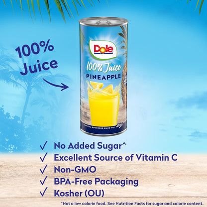Dole 100% Pineapple Juice, 8.0 Fl Oz, Pack of 24