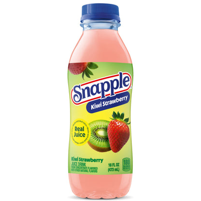 Snapple Kiwi Strawberry Juice Drink, 16 Fl Oz Recycled Plastic Bottle, Pack Of 12, All Natural, No Artificial Flavors Or Sweeteners, Contains 3% Real Juice