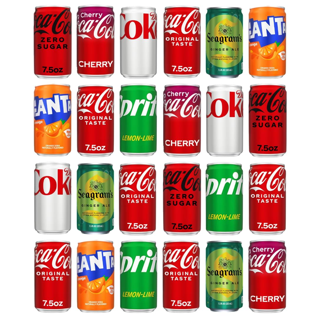 Coca-Cola Variety Pack – 24 Pack Assorted Mini Soda (7.5 Fl Oz Cans) – Coke, Cherry Coke, Diet Coke, Coke Zero, Fanta Orange, Seagram’s Ginger Ale & Sprite