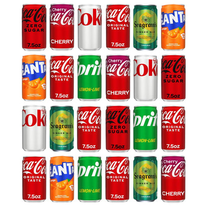 Coca-Cola Variety Pack – 24 Pack Assorted Mini Soda (7.5 Fl Oz Cans) – Coke, Cherry Coke, Diet Coke, Coke Zero, Fanta Orange, Seagram’s Ginger Ale & Sprite