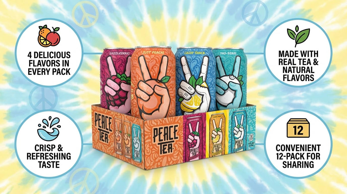 Peace Tea 16 oz 12-Pack Variety – Caddy Shack, Razzleberry & Sno-Berry – Ready-to-Drink Iced Tea Beverage Assortment – Bold Fruit Flavored Tea Drinks