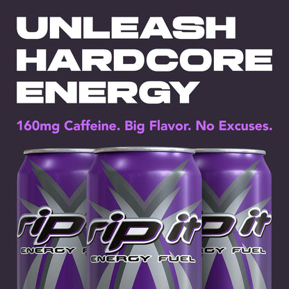 Rip It Energy Drink | G-Force | Grape Flavor | 12-Pack (16oz Cans) | 160mg Caffeine | Smooth Finish | Ignite Focus | Hardcore Energy That Rips!