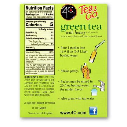 4C Powder Drink Mix Packets, Green Tea, 24 Count, Singles Stix On the Go, Refreshing Sugar Free Water Flavorings (Green Tea, 24 Count (Pack of 6))