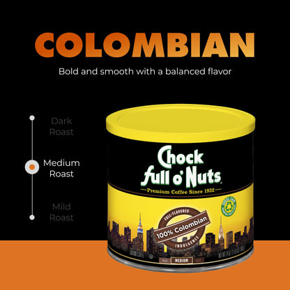 Chock Full o' Nuts Ground Coffee - Heavenly Original Half Caffeine, 24 oz