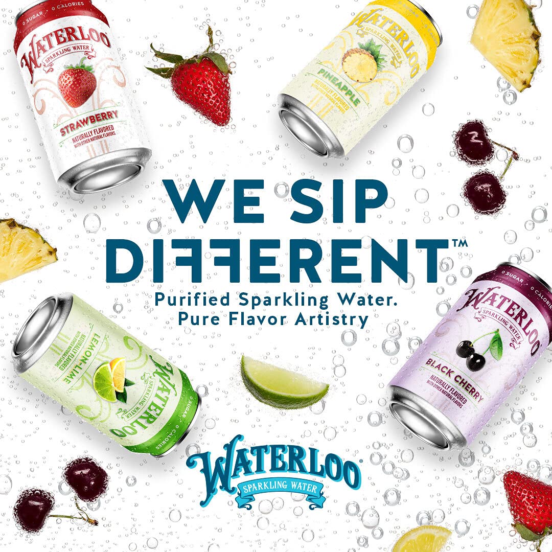 Waterloo Sparkling Water Two-Flavor Pack, 12 Fl Oz Cans, Pack of 16, 8 x Black Cherry, 8 x Watermelon | Zero Calories | Zero Sugar or Artificial Sweeteners | Zero Sodium