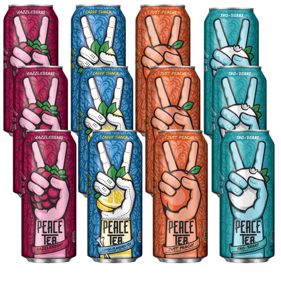 Peace Tea 16 oz 12-Pack Variety – Caddy Shack, Razzleberry & Sno-Berry – Ready-to-Drink Iced Tea Beverage Assortment – Bold Fruit Flavored Tea Drinks