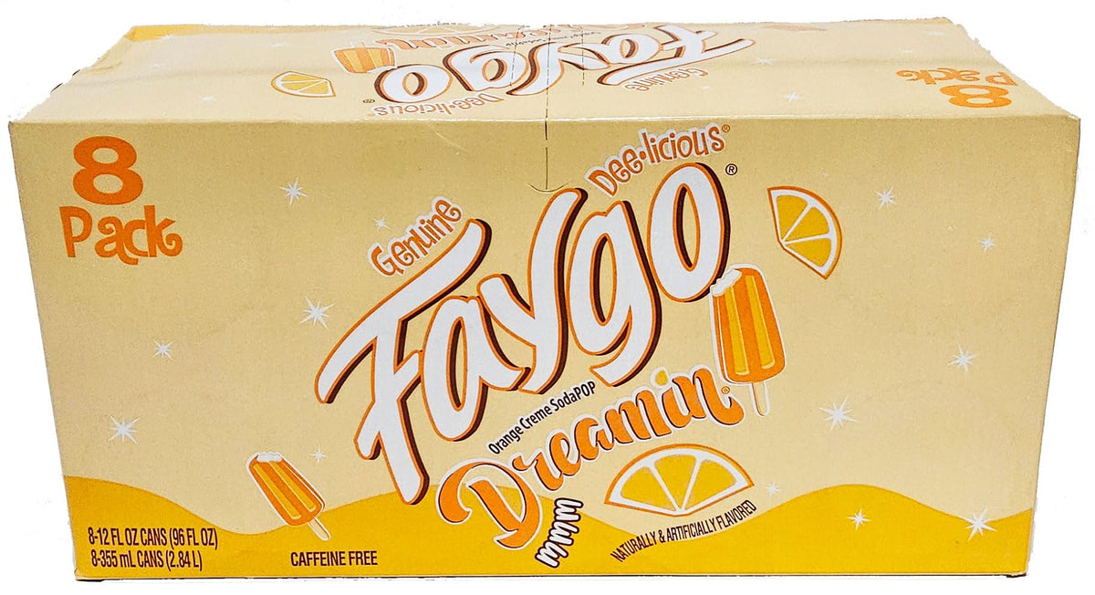 Faygo Dreamin orange creme soda pop, 12-ounce cans, 8-pack