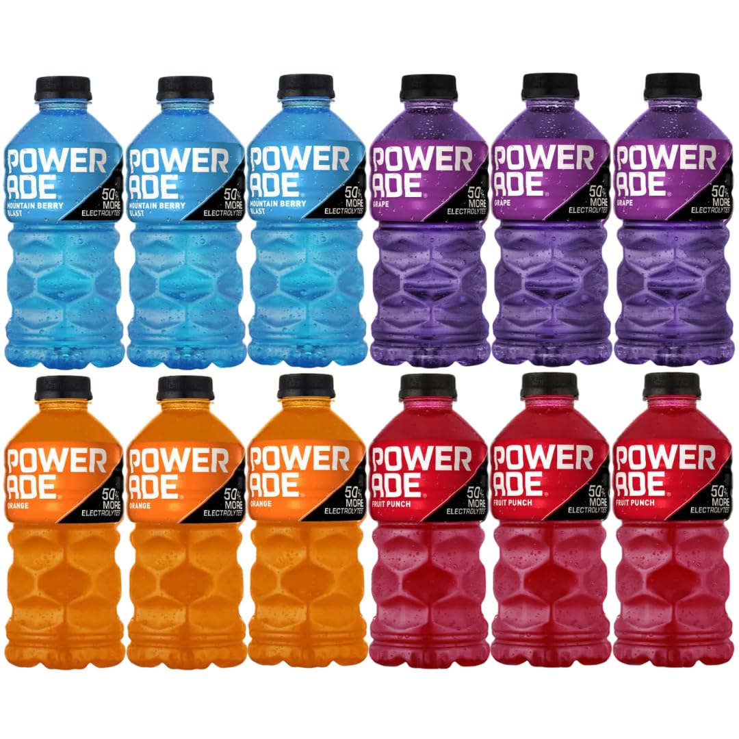 Powerade Sports Drink Variety Pack, 20 oz Bottles (12 Pack) – Mountain Berry Blast, Orange, Grape & Fruit Punch – Electrolyte Hydration for Sports, Workouts & Recovery
