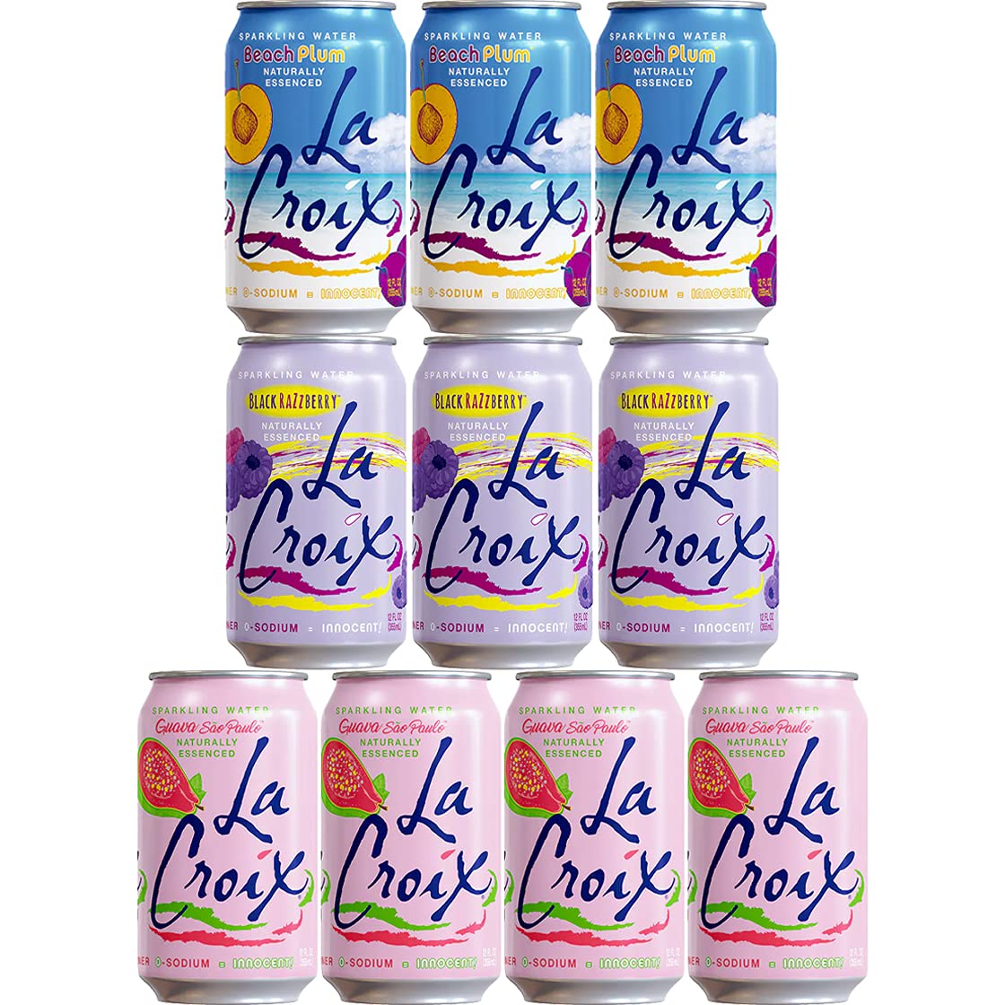 La Croix Beach Plum, Guava Sao Paulo, Black Razzberry Sparkling Water Variety Pack, 12oz (Pack of 10, Total of 120oz)
