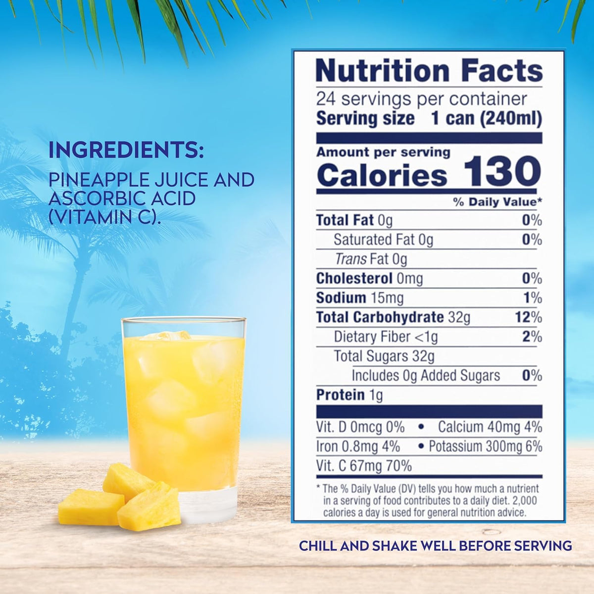 Dole 100% Pineapple Juice, 8.0 Fl Oz, Pack of 24