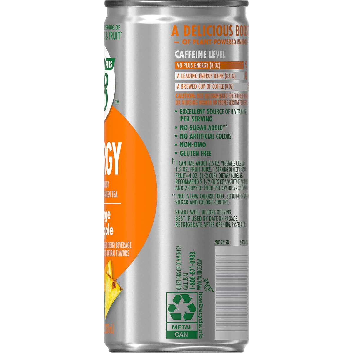 V8 +ENERGY Orange Pineapple Energy Drink, 8 Ounce Can (Case Of 24)
