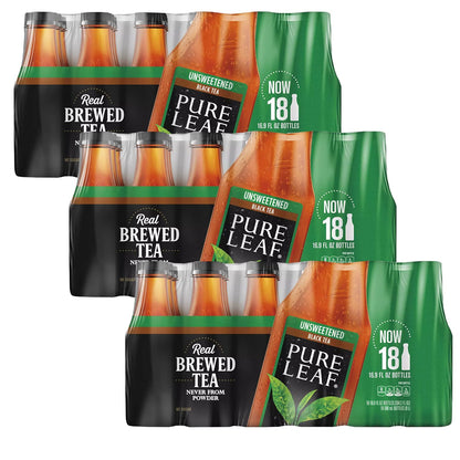 Pure Leaf Unsweetened Iced Real Brewed Tea - Never From Powder - By Gourmet Kitchn - 3 Boxes (16.9oz - 18 pk per Box), Total 54 Bottles 3 Pack (54 Bottles)