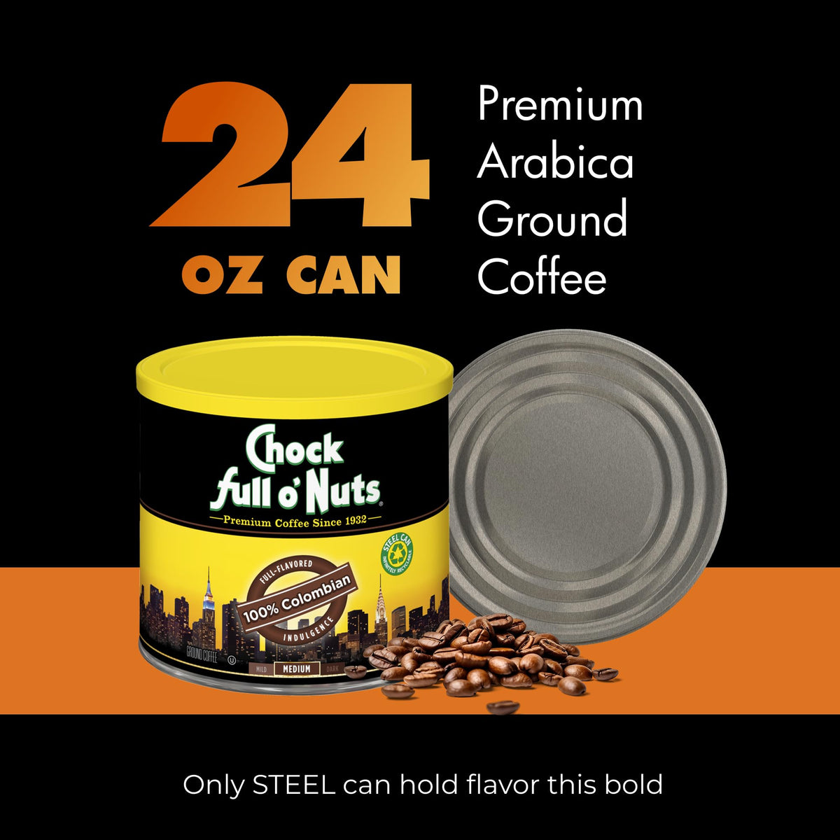 Chock Full o' Nuts Ground Coffee - Heavenly Original Half Caffeine, 24 oz