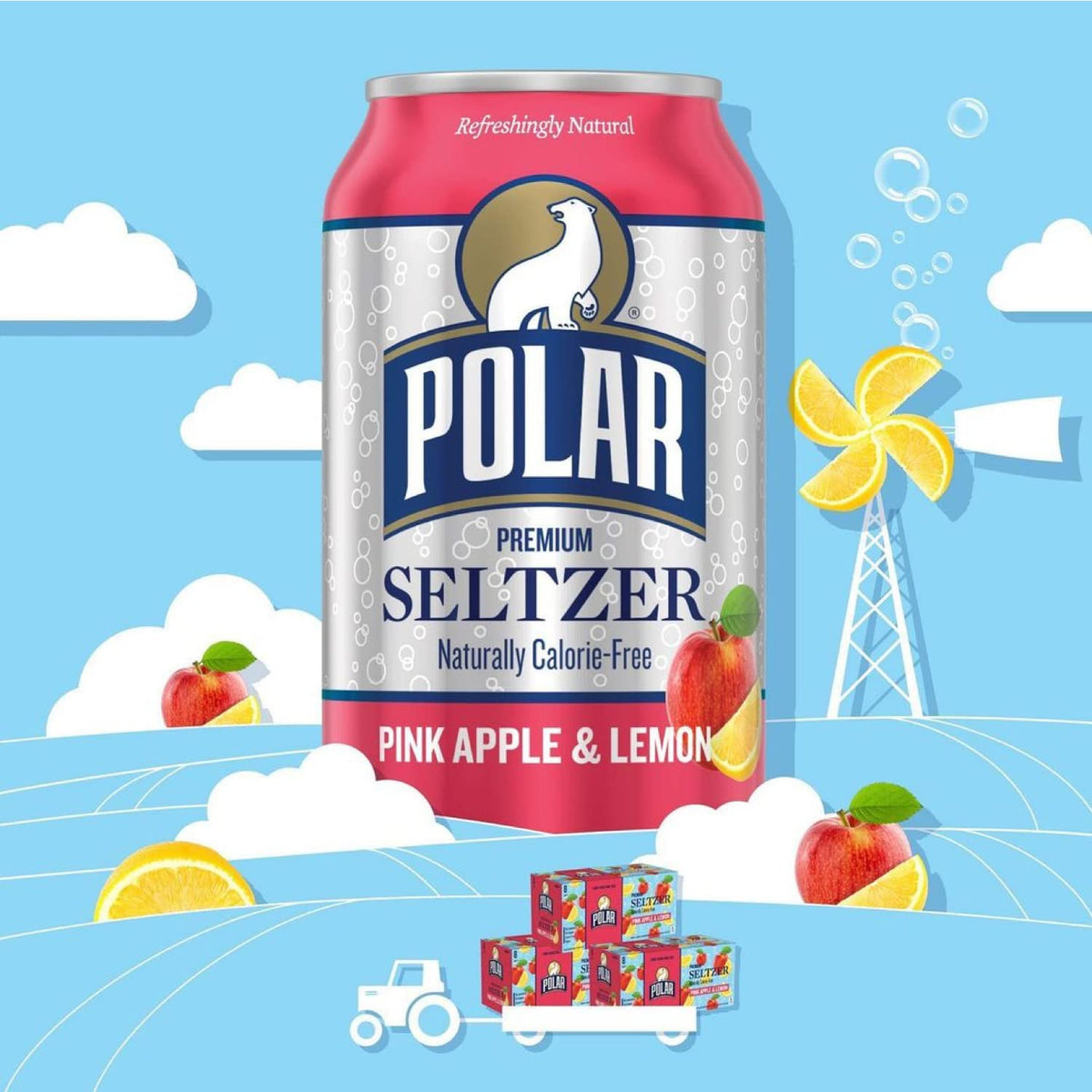 Polar Seltzer Water, Pink Apple & Lemon, 12 fl oz cans, 12 pack