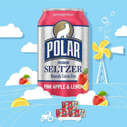 Polar Seltzer Water, Pink Apple & Lemon, 12 fl oz cans, 12 pack