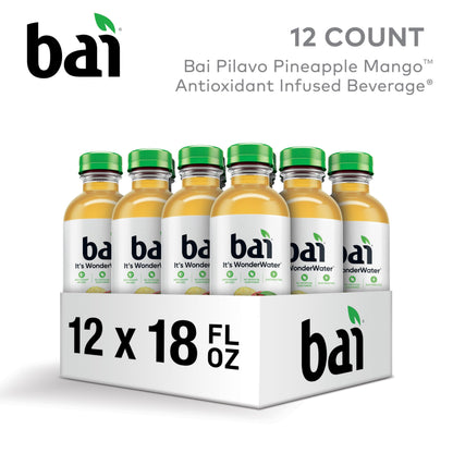 Bai Antioxidant Infused Water Beverage, Pilavo Pineapple Mango, with Vitamin C and No Artificial Sweeteners, 18 Fluid Ounce Bottle, 12 Pack