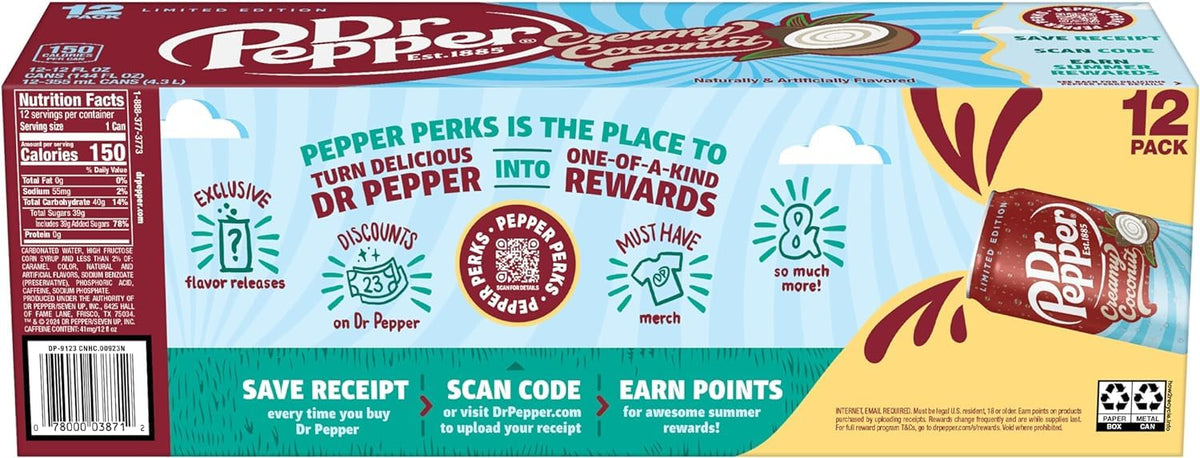 Louisiana Pantry Dr. Pepper Creamy Coconut 12 Ounce Cans or 20 Ounce Bottles (12 Pack 12oz, Dr. Pepper Creamy Coconut)