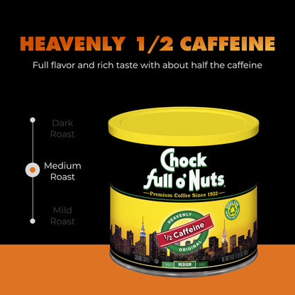 Chock Full o' Nuts Ground Coffee - Heavenly Original Half Caffeine, 24 oz