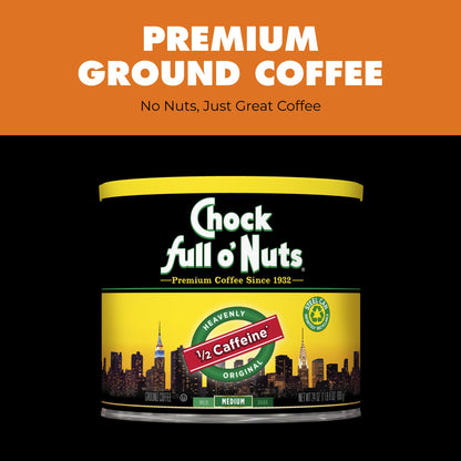 Chock Full o' Nuts Ground Coffee - Heavenly Original Half Caffeine, 24 oz
