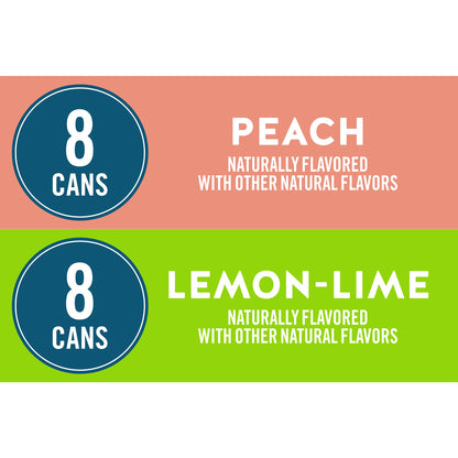 Waterloo Sparkling Water Two Flavor Pack, Zero Calories/Sugar/Artificial Sweeteners/Sodium, Lemon-Lime/Peach, 192 Fl Oz, Pack of 16