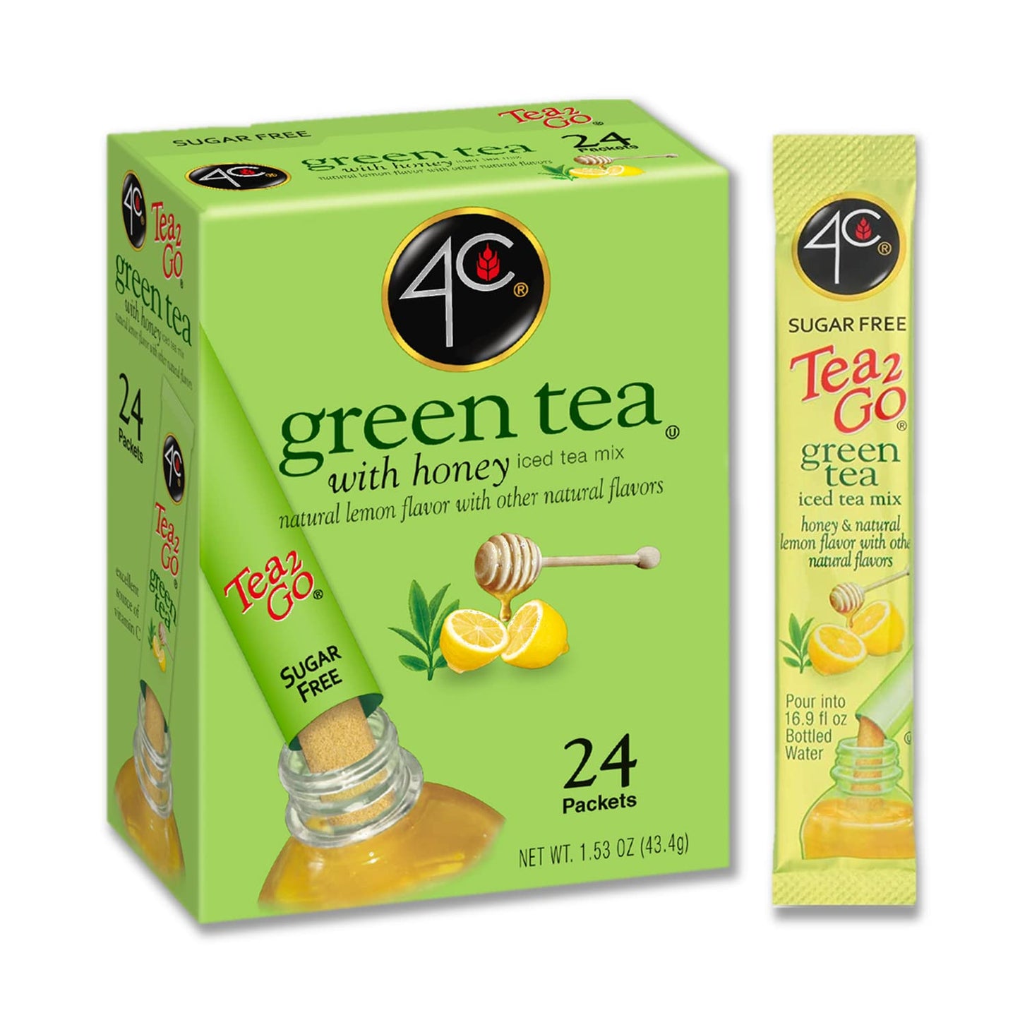 4C Powder Drink Mix Packets, Green Tea, 24 Count, Singles Stix On the Go, Refreshing Sugar Free Water Flavorings (Green Tea, 24 Count (Pack of 6))