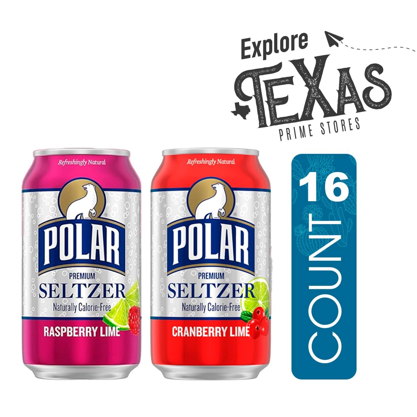 Polar Seltzer Combo Pack of 8 Raspberry + 8 Cranberry Premium Sparkling Water 12 fl oz Can