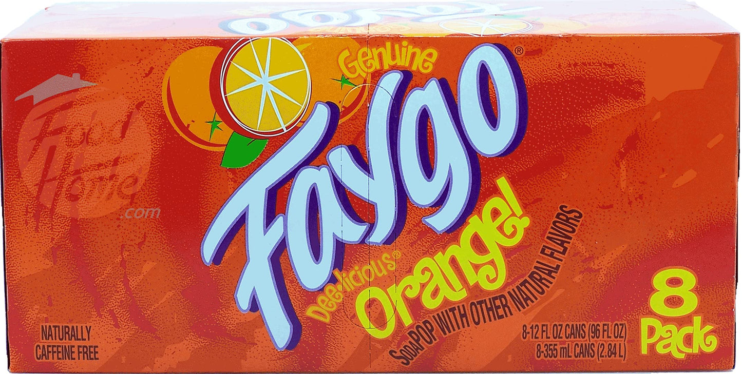Faygo Orange! flavor soda pop. 8-pack 12-fl. oz. cans in box (1)