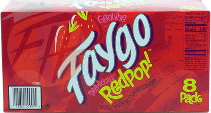 Faygo Redpop! strawberry flavored soda pop. 8-pack 12-fl. oz. cans in box (1)