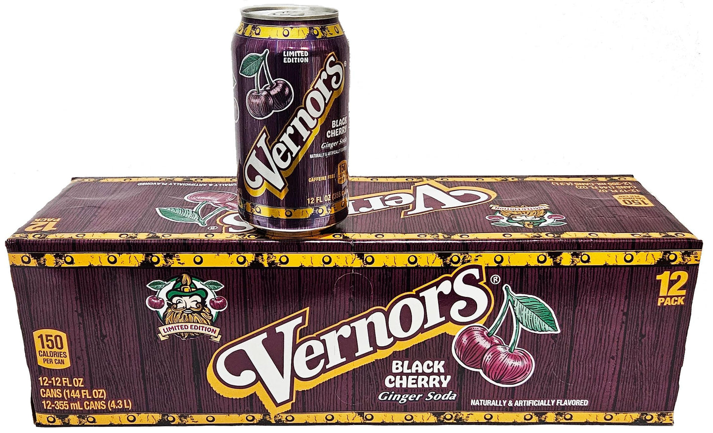 Vernors ginger ale (soda) Black Cherry flavored soda pop, 12-fluid ounce cans, 12-count fridge pack