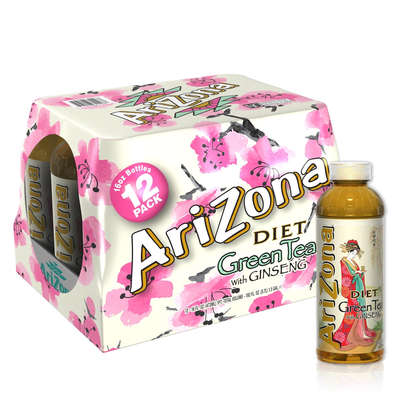 AriZona Diet Green Tea with Ginseng - 16 Fl Oz (12 Pack)