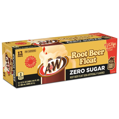 A&W Root Beer Float Zero Sugar Soda, 12 fl oz cans, 12 pack