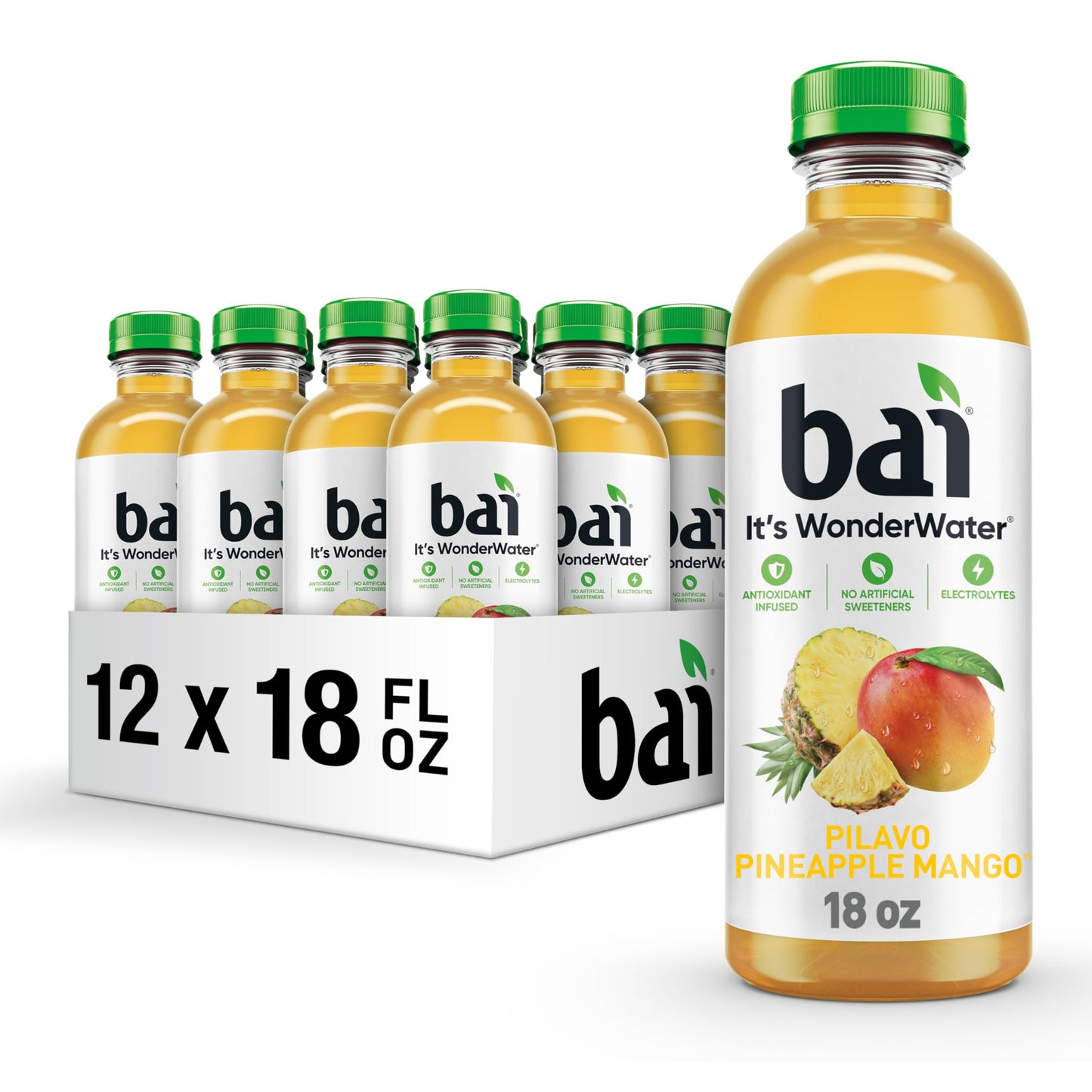 Bai Antioxidant Infused Water Beverage, Pilavo Pineapple Mango, with Vitamin C and No Artificial Sweeteners, 18 Fluid Ounce Bottle, 12 Pack