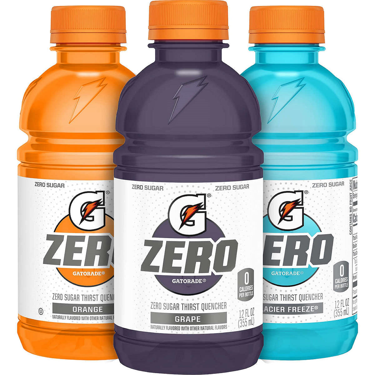 Gatorade Zero Sugar 12oz Three Flavor Variety Orange, Glacier Freeze and Grape (Pack of 28)