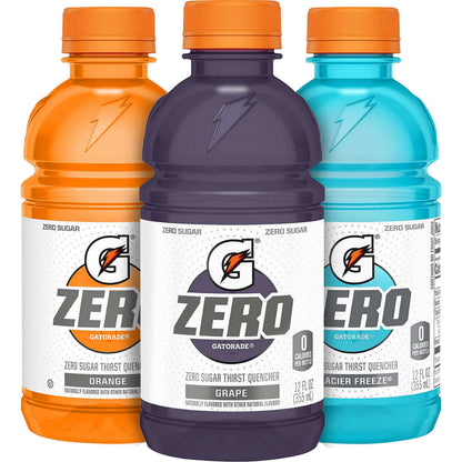 Gatorade Zero Sugar 12oz Three Flavor Variety Orange, Glacier Freeze and Grape (Pack of 28)