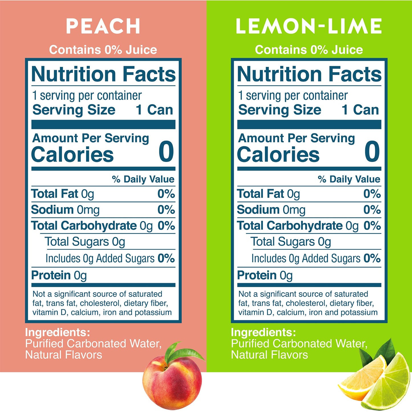 Waterloo Sparkling Water Two Flavor Pack, Zero Calories/Sugar/Artificial Sweeteners/Sodium, Lemon-Lime/Peach, 192 Fl Oz, Pack of 16