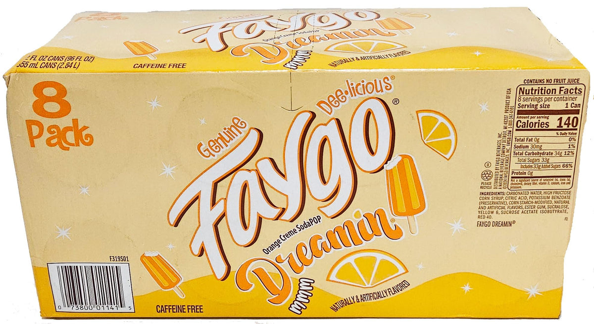 Faygo Dreamin orange creme soda pop, 12-ounce cans, 8-pack