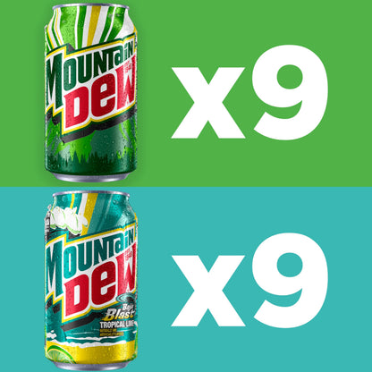 Mountain Dew Soda, 2 Flavor Baja Blast Variety Pack (Baja Blast, Original Dew), 12 Fl Oz Cans (Pack of 18)
