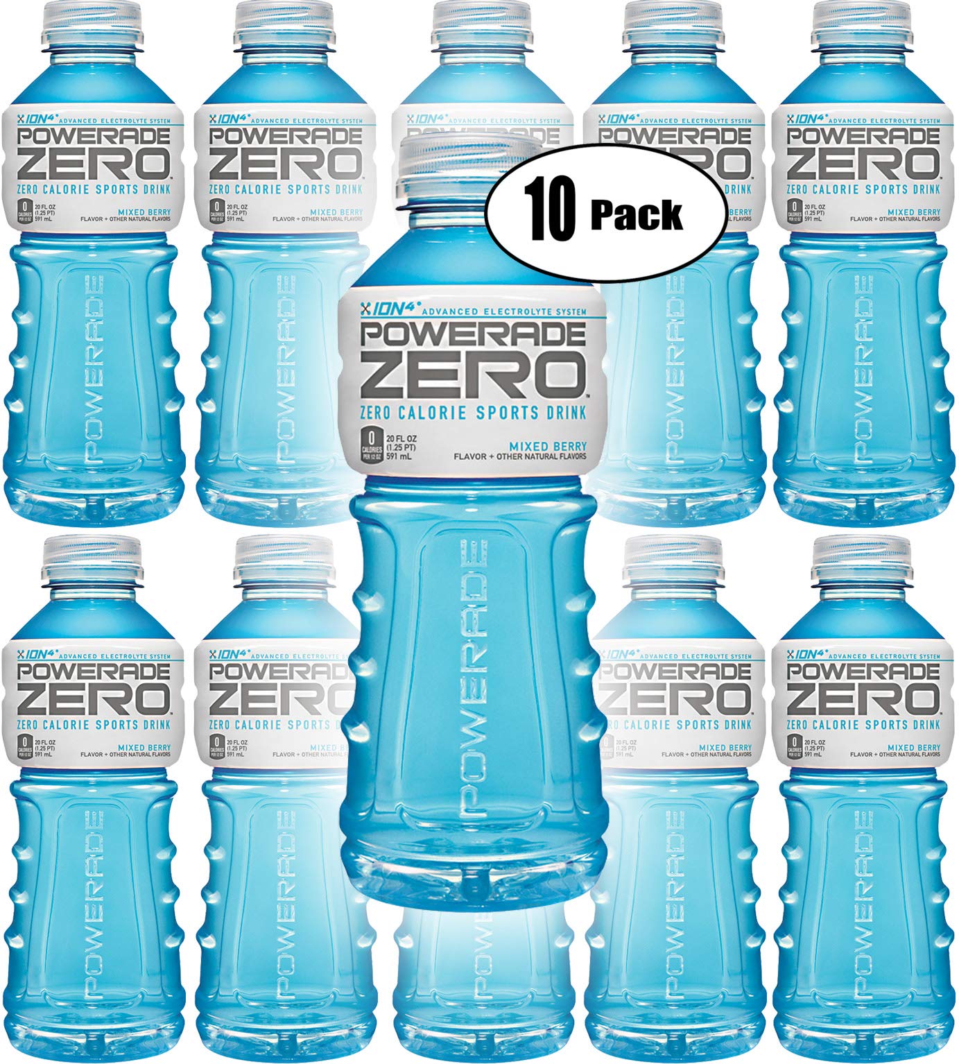 Powerade Zero Blue Mixed Berry, Zero Calorie Sports Drink, 20oz (Pack of 10, Total of 200 Oz)