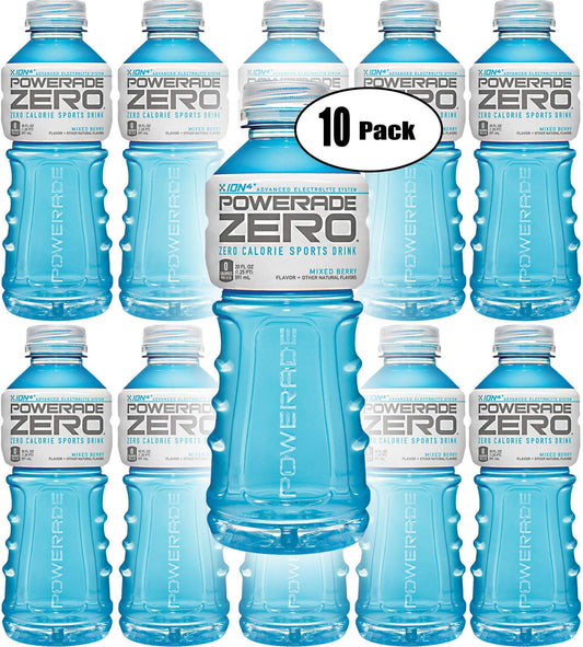 Powerade Zero Blue Mixed Berry, Zero Calorie Sports Drink, 20oz (Pack of 10, Total of 200 Oz)