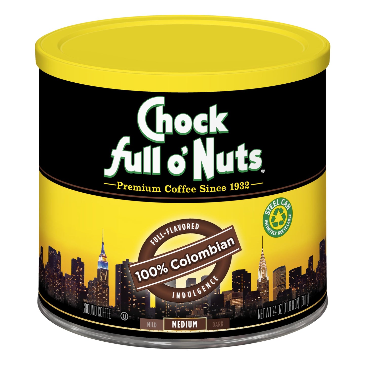Chock Full o' Nuts Ground Coffee - Heavenly Original Half Caffeine, 24 oz