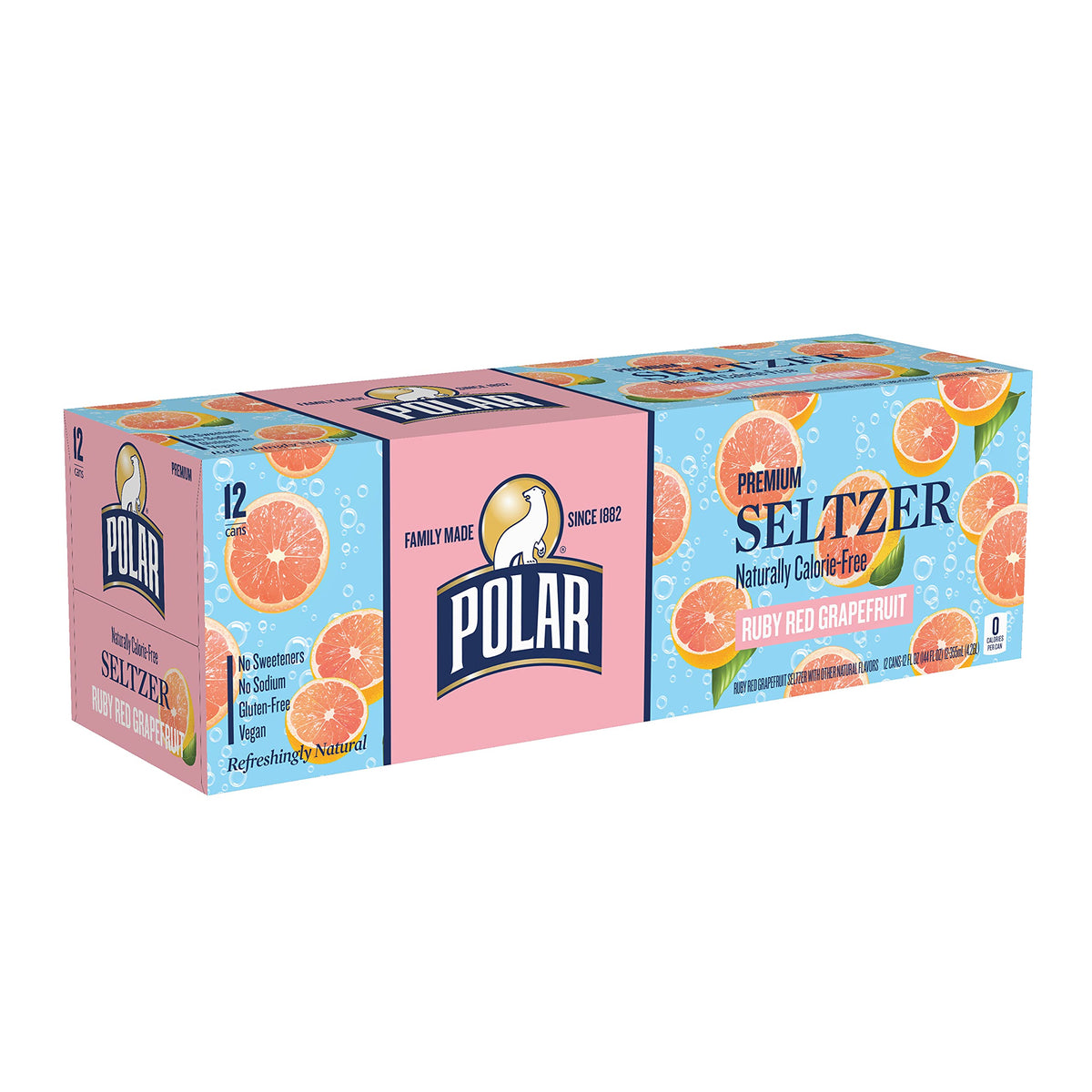 Polar Beverages Seltzer Water Ruby Red Grapefruit, 12 fl oz cans, 12 pack