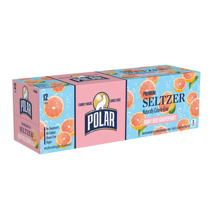 Polar Beverages Seltzer Water Ruby Red Grapefruit, 12 fl oz cans, 12 pack