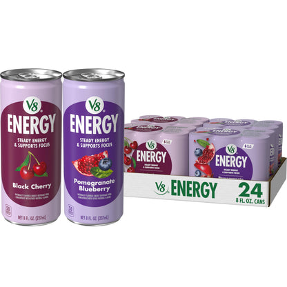 V8 Energy Black Cherry and Pomegranate Blueberry Energy Drinks, 8 fl oz Can (24 Pack)