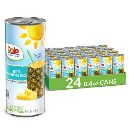 Dole 100% Pineapple Juice, 8.0 Fl Oz, Pack of 24